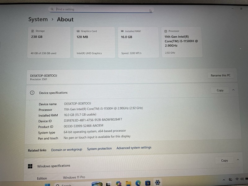 Dell Precision 3561 256gb Nvme Win 11 i5-11500H 6 Core 2.92ghz 16gb RAM Webcam 6 gallery