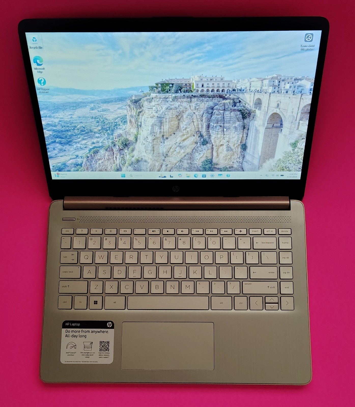 HP 14" Laptop Intel N4120 Quad 16GB RAM 128GB eMMC Windows 11 Home Rose Gold gallery