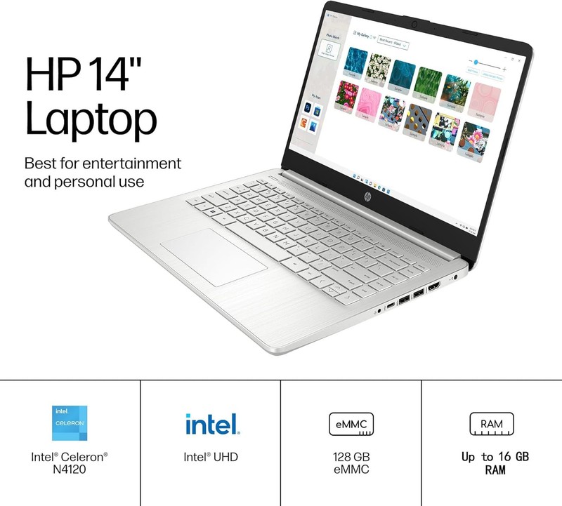 HP Newest 14" Laptop Intel Quad-Core UP TO 16GB RAM,128GB eMMC Win 11 pro gallery
