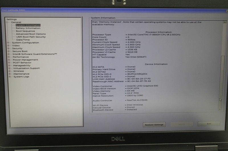 Dell Latitude 5591 i7-8850H @ 2.6 GHz 8GB RAM 512GB SSD Windows 11 Home gallery