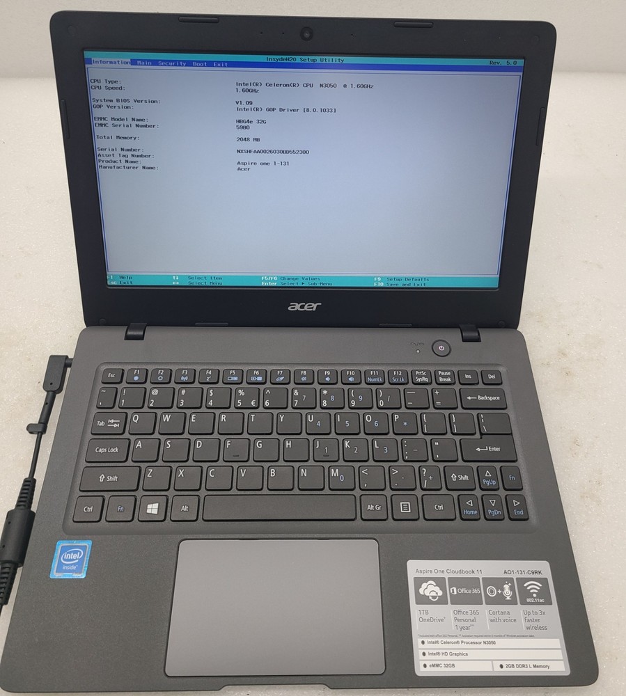 Acer Aspire One Cloudbook 11 Laptop Intel Celeron N3050 2GB 32GB eMMC NO OS (FL)