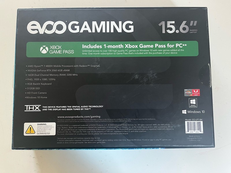 EVOO EG-LP7-BK Gaming Laptop, 15.6" FHD, R7 4800H, RTX2060, 16GB RAM, 512GB SSD gallery