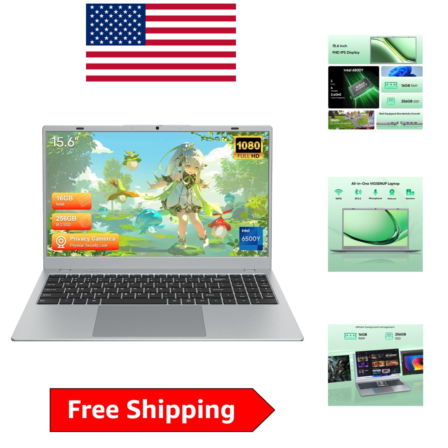 Stylish Silver 15.6" Laptop – 1080p Display, 256GB SSD & WiFi 5 Connectivity gallery