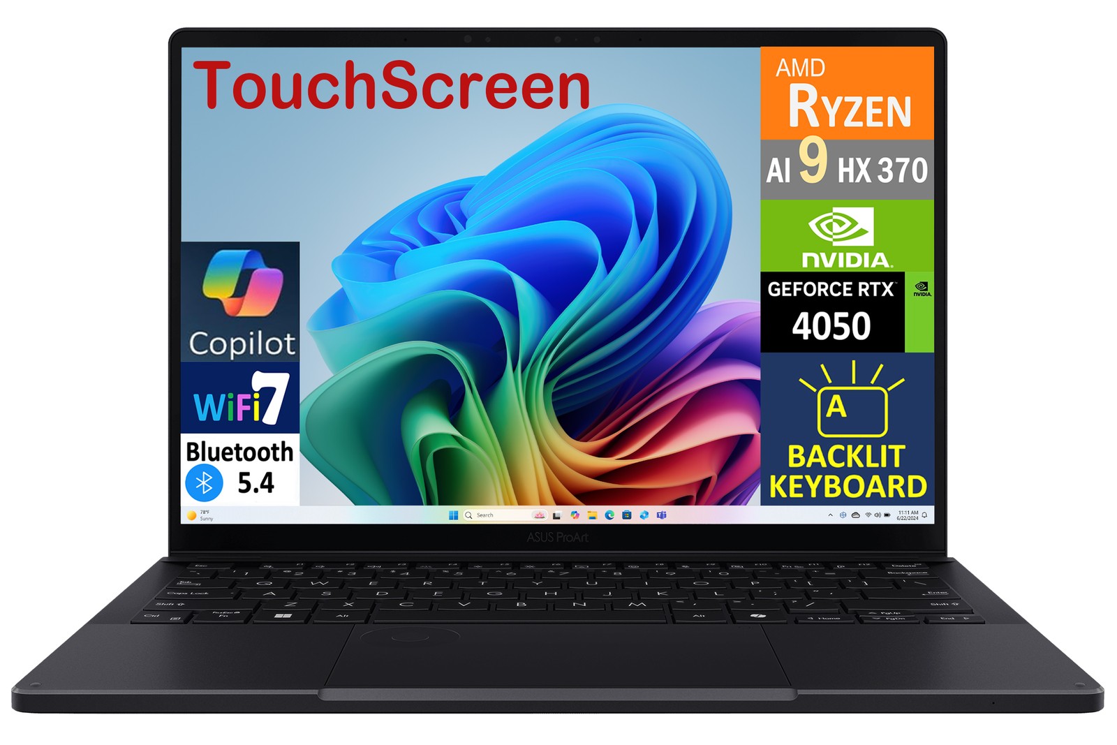 ASUS ProArt PX13 13.3" 2880x1800 Ryzen AI 9 370 32GB 2TB SSD RTX 4050 Win11 Home gallery