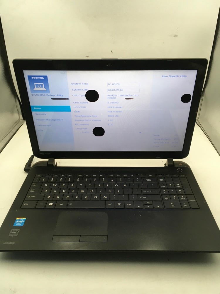 TOSHIBA SATELLITE C55 B5299 - BOOTS TO BIOS/BAD LCD - INTEL CELERON - 2GB - BB