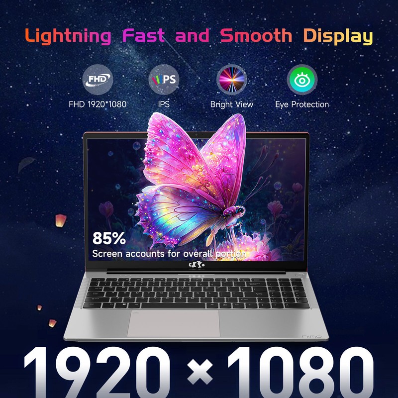 NIMO 15.6" FHD Laptop Intel Pentium Quad-Core N100 8GB RAM 128GB SSD WiFi 6 gallery