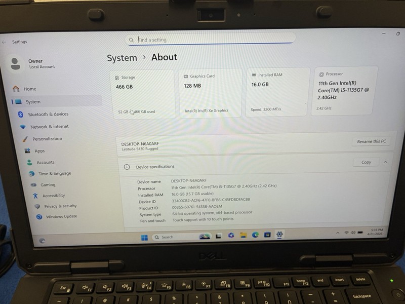 Dell Latitude 5430 Rugged 11th Gen i5 16GB 512GB 5G WWAN Win 11 Pro gallery