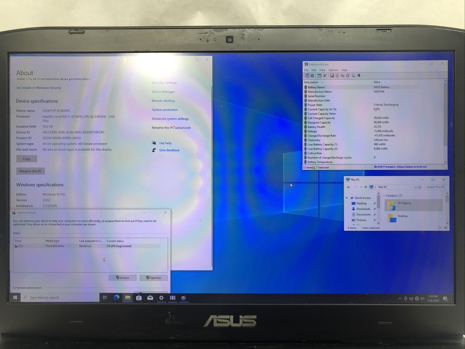 Asus ROG G751J, i7-4720HQ@2.60GHz, Nvidia GeForce GTX 960M,16GB RAM, 1TB HDD W10 gallery
