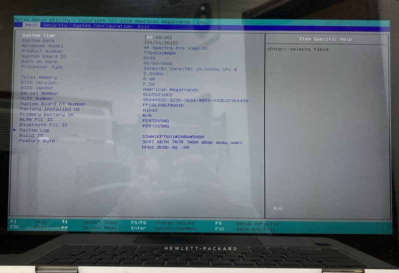HP Spectre Pro x360 G1 i5-5300 2.30GHz 8GB no HDD Boot to BIOS gallery