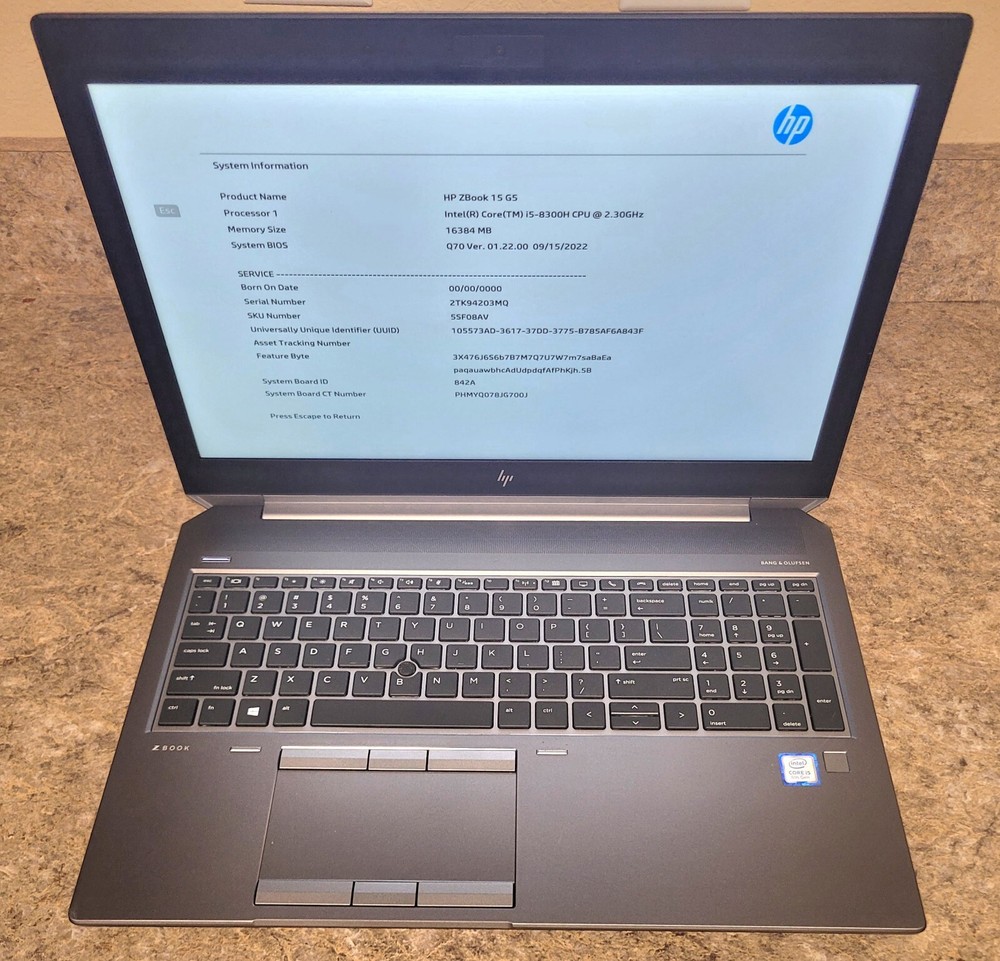 HP Zbook 15 G5 Core I5-8300H 2.3GHz 16GB 512GB
