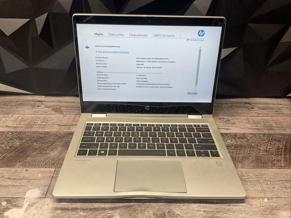 HP ProBook x360 435 G8 / Ryzen 7-5850U / BIOS Unlocked / No RAM No SSD / O15