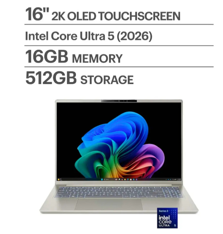 Acer Swift Go 16 AI Copilot+ PC 16” 2K OLED Touchscreen Laptop Intel Core Ultra