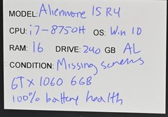 Alienware 15 R4 i7-8750H 2.2GHz 12GB RAM 240GB SSD GeForce GTX 1060 WINDOWS 11