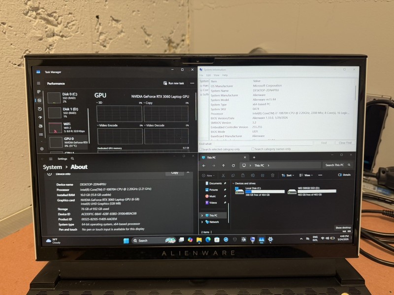 Alienware m15 R4 15.6" Gaming Laptop i7-10870H RTX 3060 16GB RAM 1TB SSD 144Hz gallery