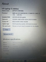 HP 15-db0011dx 15.6″ Laptop AMD A6-9225 R4 / 4GB RAM / 930GB HDD / Win 8 HOME