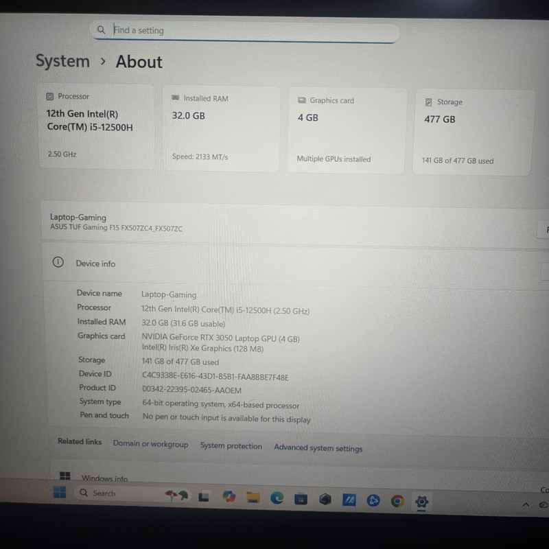 ASUS TUF F15 Gaming Laptop - 32GB RAM, 500GB SSD, GeForce RTX 3050 gallery