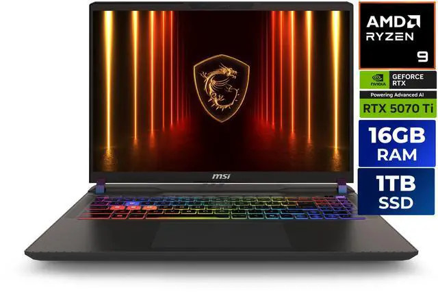 MSI Vector A16 16.0 in QHD+ 240Hz GeForce RTX 5070 Ti GPU Ryzen 2.40-5.30 GHz gallery