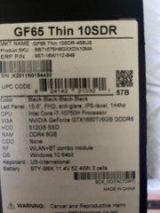 MSI GF65 Thin 15.6″ (512GB i7 10th Gen. 2.6GHz 8GB) Gaming Laptop 10SDR-645