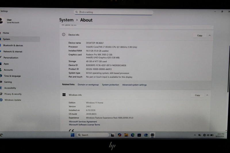 HP ZBook 15u G5 i7-8550U @ 1.8 GHz 16GB RAM 512GB SSD Radeon WX 3100 Win 11 Home gallery