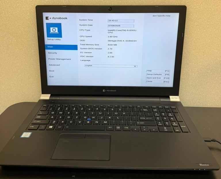 Dynabook Tecra A50-F 15.6" i5-8265U 8GB RAM 0GB SSD No OS Used Laptop As-Is