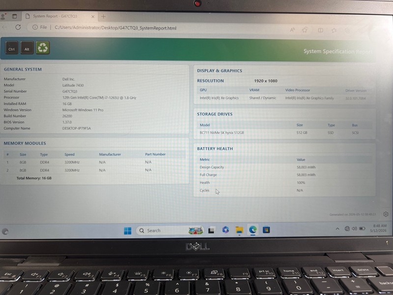 Dell Latitude 7430 i7-1265U 16GB 512GB SSD 14in Win11Pro 100% Bat gallery