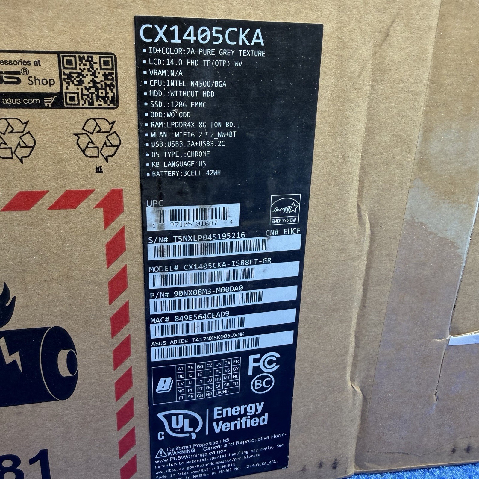ASUS CX14 14" FHD Touch Celeron N4500 8GB 128GB eMMC Chromebook CX1405CKA-IS88FT gallery