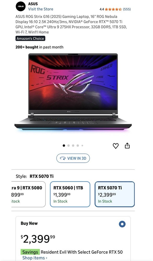 ASUS ROG Strix G16 2025 RTX 5070 Ti Core Ultra 9 32GB 1TB 240Hz Gaming Laptop