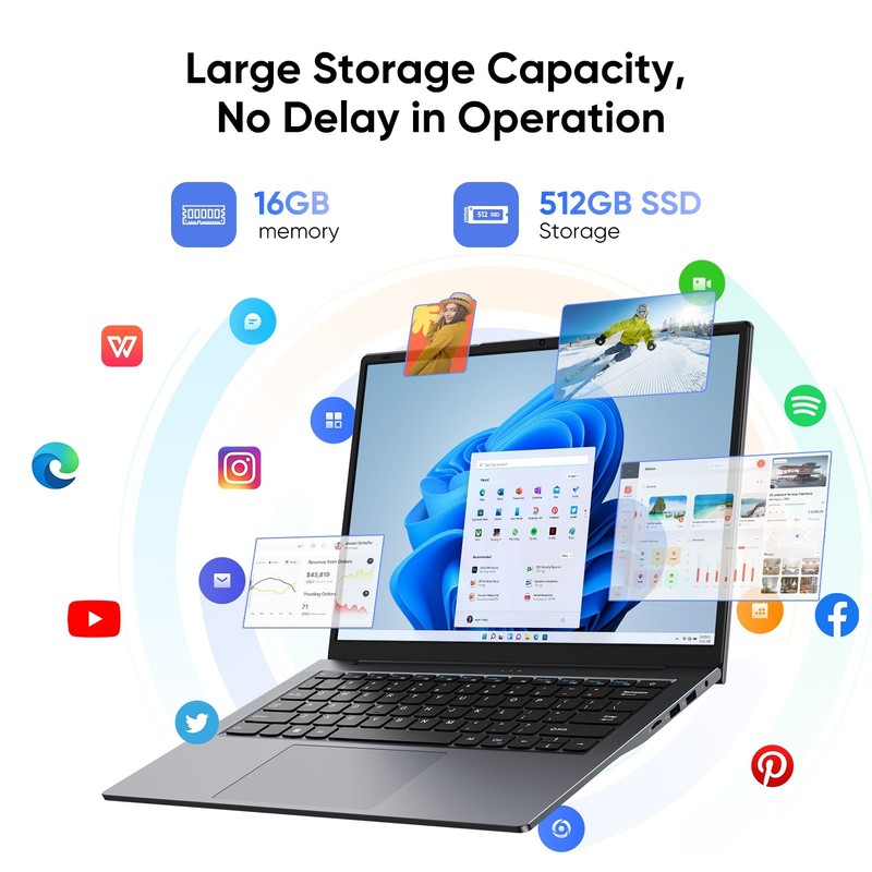 14" Laptop 16GB RAM 512GB SSD Intel Core i3 Up to 3.4GHz IPS Display Office 2024 gallery