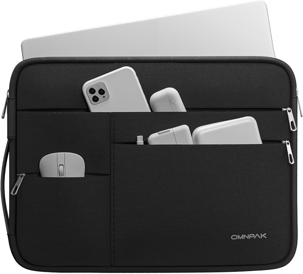 Black 13 inch Laptop Sleeve for MacBook Air/Pro M5-M1 & MacBook Neo, Pocketed Ca
