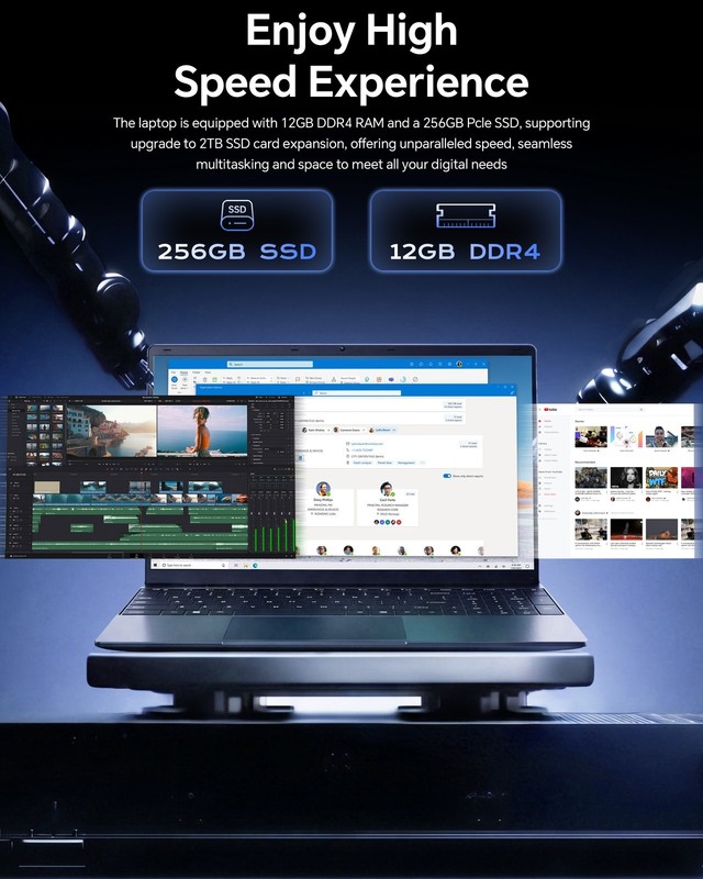 2026 SGIN 15.6 Laptop Intel Celeron J4105 12GB 256GB SSD WiFi5 BT4.2 Win11 HDMI gallery