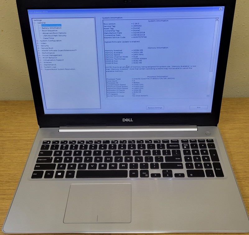 Dell Inspiron 5570 i7-8550U 1.80GHz 16GB 128GB SSD 15.6" Touch Screen No OS gallery