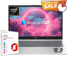 HP 15.6 Laptop 8-Core AMD Ryzen 7, 12GB RAM & 256GB SSD, Win 11 Pro w/ MS Office