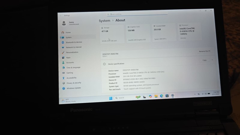 Panasonic Toughbook FZ-55C i5-8365U 20GB 512GB NVMe Webcam Win11 Touch gallery