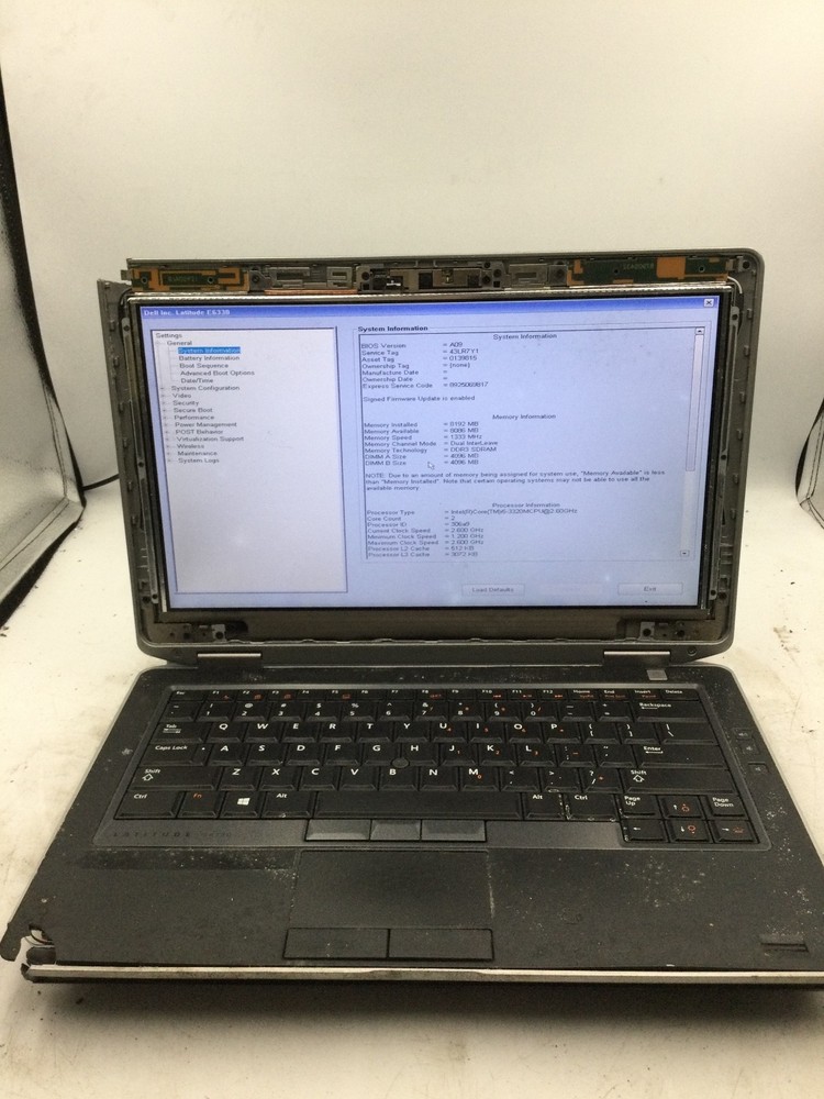 DELL LATITUDE E6330 - BOOTS TO BIOS/BAD LCD - INTEL I5 3320 - 8GB RAM - 13" - BB
