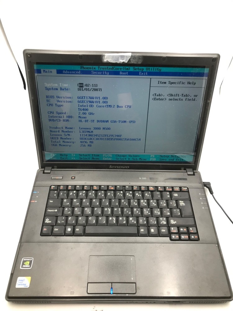 Lenovo 3000 N500 15" Laptop Intel Core 2 Duo NVIDIA GPU 4gb RAM-Missing Parts-MZ