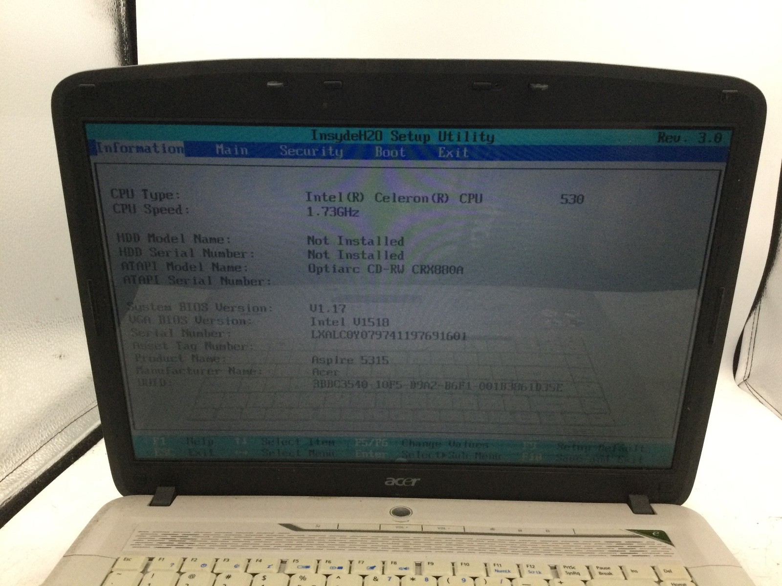 ACER ASPIRE 5315 - BOOTS TO BIOS - INTEL CELERON - 2GB RAM - 15" - READ -BB gallery