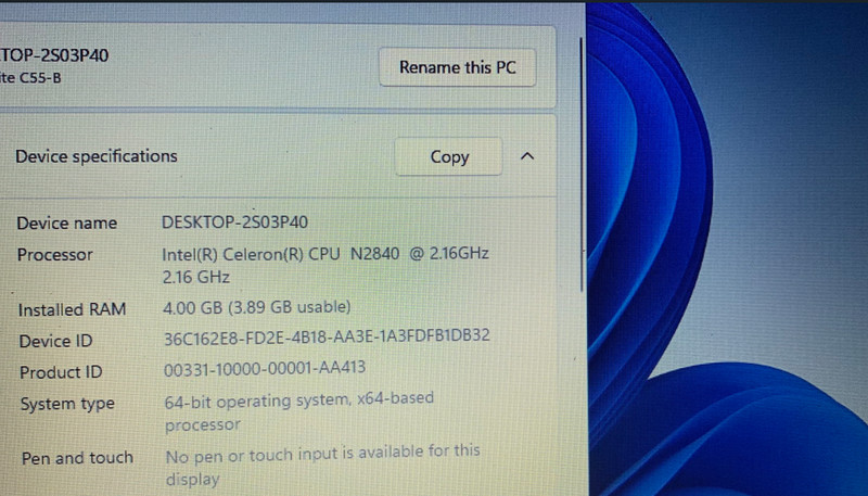 Toshiba Satellite C55-B 15.6" WIN 11 ACTIVATED Intel 2.16/2.4GHZ 4GB RAM 320GB gallery