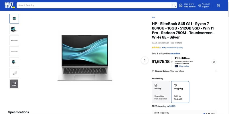 HP EliteBook 845 G11 Ryzen 7 PRO 8840U 16GB 512GB WIN11PRO -TOUCHSCREEN - BNIB gallery