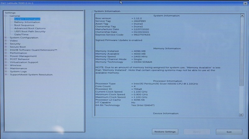 Dell Latitude 3190 2-IN-1 Pentium N5030 CPU @1.10GHz 4GB RAM 128GB (No OS) gallery