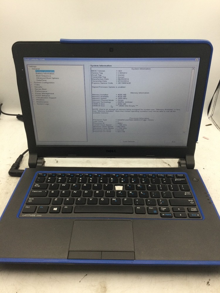 DELL LATITUDE 3340 - BOOTS TO BIOS - INTEL I3 4005 - 4GB RAM -13"- READ DESC-BB