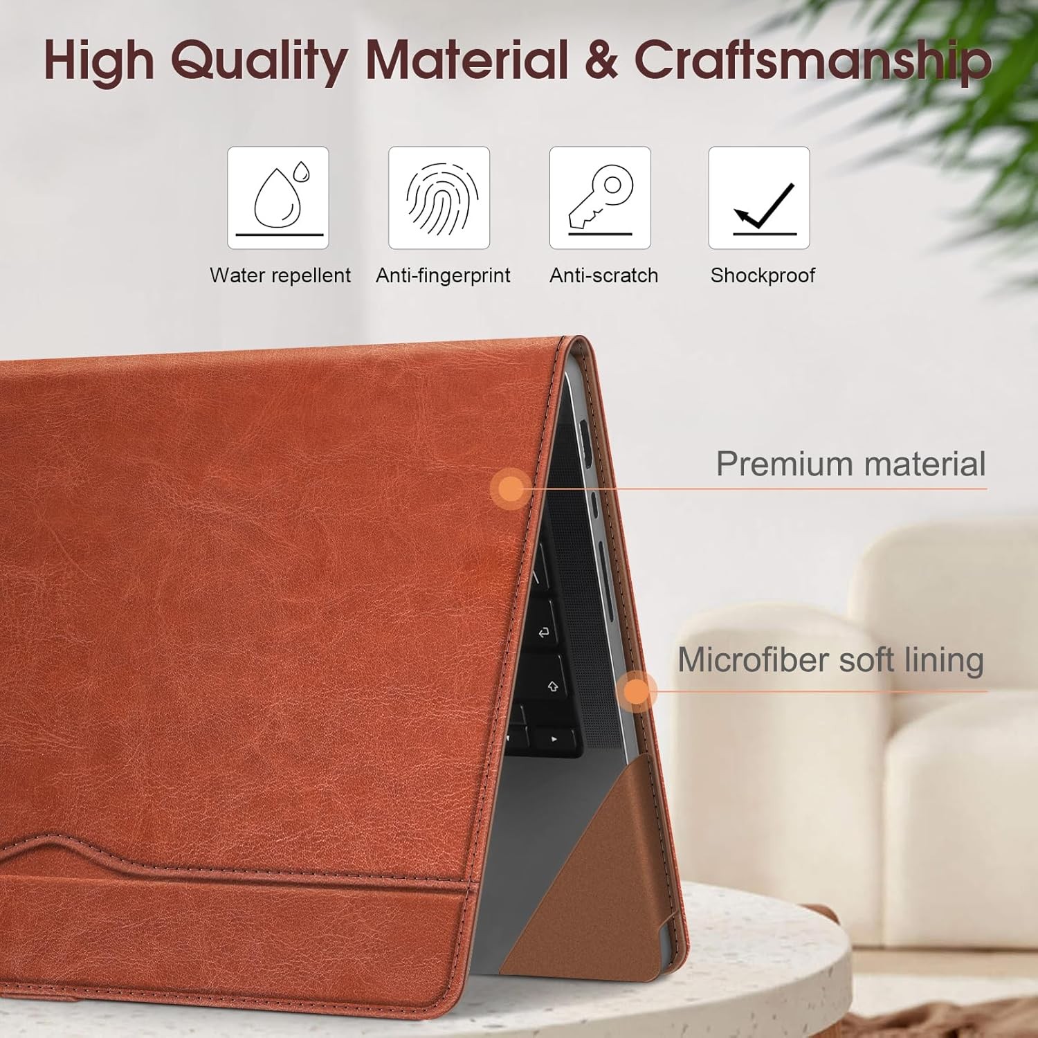 Brown PU Leather Folio Sleeve for 14 Inch MacBook Pro, Magnetic Closure Design gallery