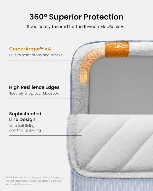 360° Protective Laptop Sleeve for 15-inch MacBook Air M4/A3241 2025, M3/A3114 20 gallery