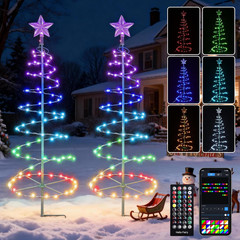 Smart Outdoor Christmas Pathway Lights, RGB Spiral Xmas Trees, 2-Pack | App Cont