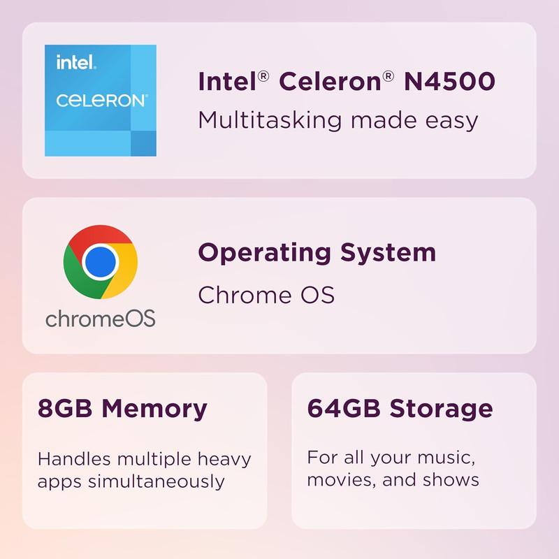 Ideapad 3I Chromebook, 15.6” FHD Display, Intel Celeron N4500, 8GB RAM, 64GB Emm gallery