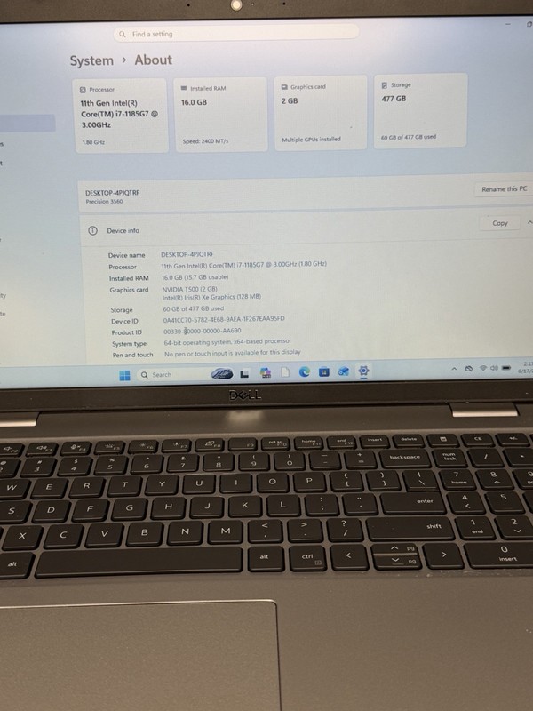 Dell Precision 3560 i7-1185G7 3.0GHz 16GB 512GB M.2 Nvi. T500 Windows 11. gallery