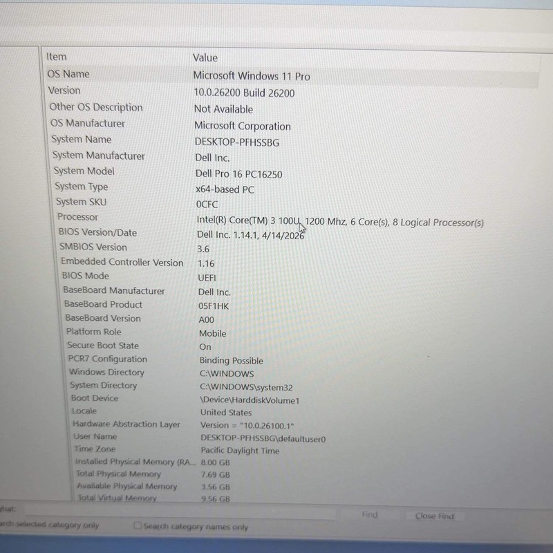 Dell Pro 16 PC16250 16" Core 3 100U 1.2GHz 8GB RAM 250GB SSD gallery