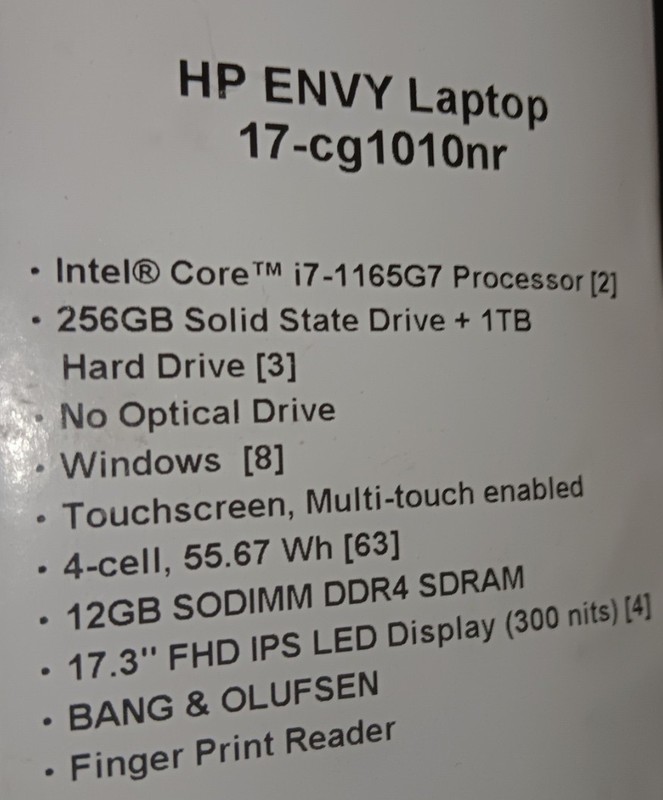 HP ENVY LIKENEW COMPUTER NTEL CORE I7-1165G7 | 1TB CMOS ISSUE gallery