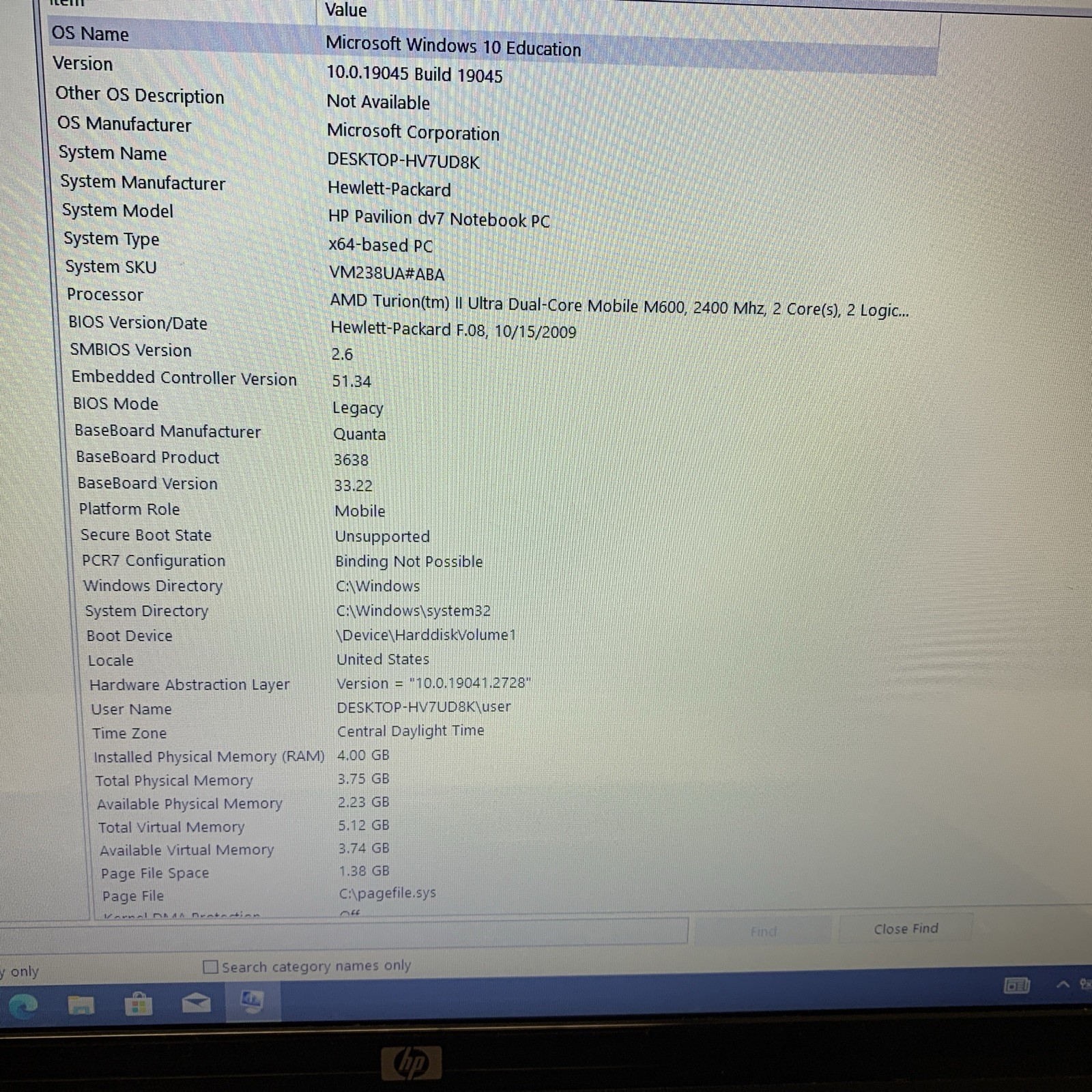 HP Pavilion DV7-AMD Turion Dual M600 24MHz 2GB RAM 128Gb SSD Wind 10 Ed Read Des gallery