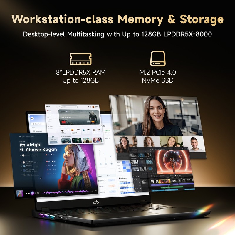 NIMO AI PC Laptop AMD Ryzen AI Max+ 395(16-Core,up to 5.1GHz) 128GB LPDDR5x 1TB gallery