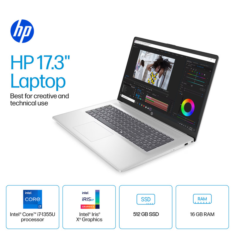 HP 17.3" Laptop Office 2024 Computer Intel i7-1355U 16GB RAM & 512GB SSD Win Pro gallery